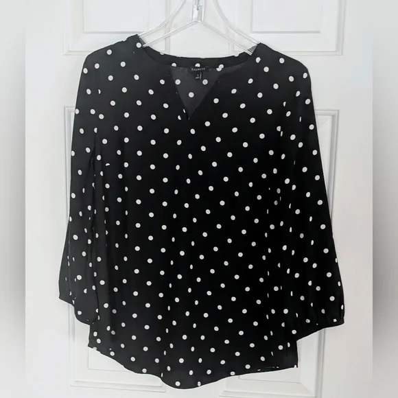 Talbots Black & White Polka Dot Popover Blouse - Picture 3 of 8